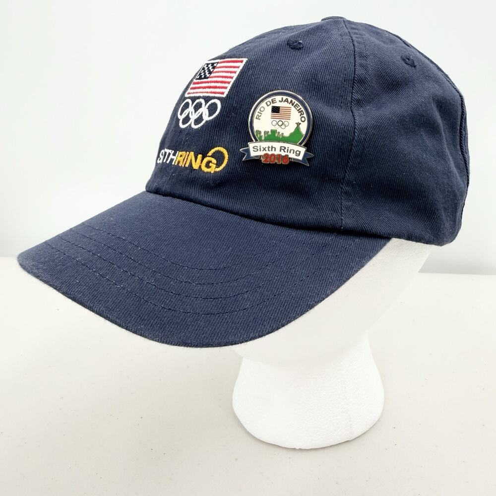 Team USA Olympic Sixth Ring Embroidered Navy Blue Ball Cap Adult OS w/Pin - Picture 2 of 9